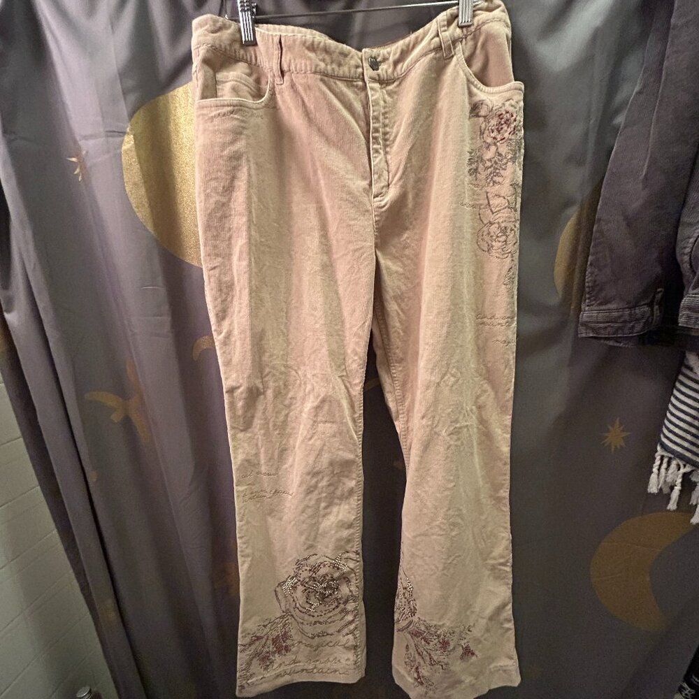 J Jill Re: Limited Edition Corduroy Pants Embroidered & Stoned Tan Size 16 Plus